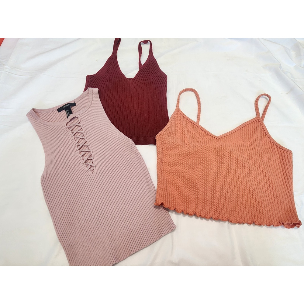 Lot of 3 Tops, Crop & Mid Length Women’s Size Small, Forever 21 + Unknown Brand
